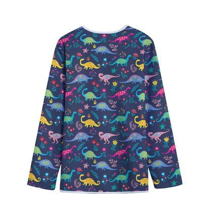 Cute Dino Floral Pattern Print Long Sleeve Short Coat