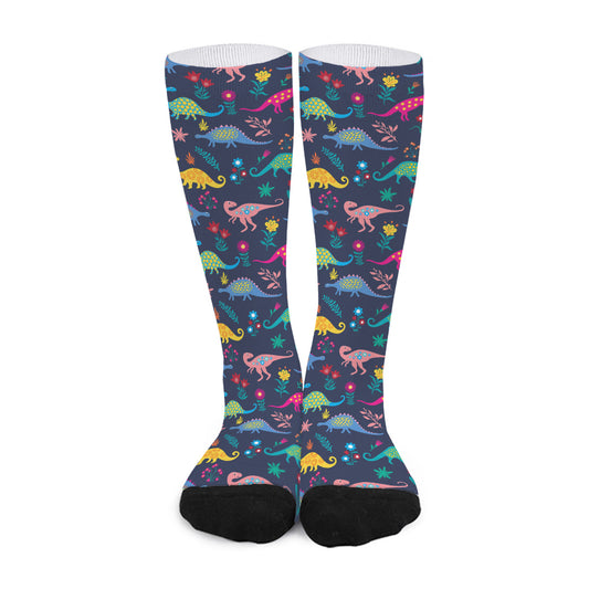 Cute Dino Floral Pattern Print Long Socks