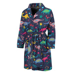 Cute Dino Floral Pattern Print Men's Bathrobe