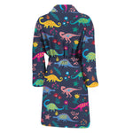 Cute Dino Floral Pattern Print Men's Bathrobe