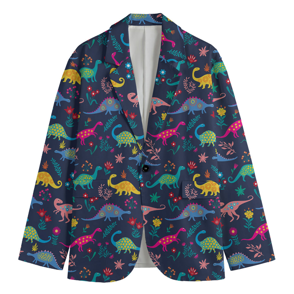 Cute Dino Floral Pattern Print Men's Blazer