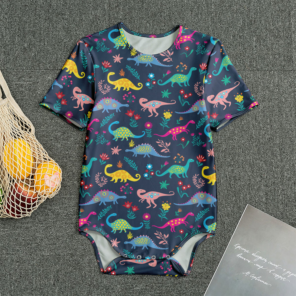 Cute Dino Floral Pattern Print Men's Bodysuit