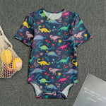 Cute Dino Floral Pattern Print Men's Bodysuit