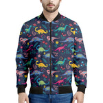 Cute Dino Floral Pattern Print Men's Bomber Jacket