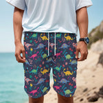 Cute Dino Floral Pattern Print Men's Cargo Shorts