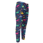 Cute Dino Floral Pattern Print Men's Compression Pants