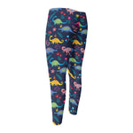 Cute Dino Floral Pattern Print Men's Compression Pants
