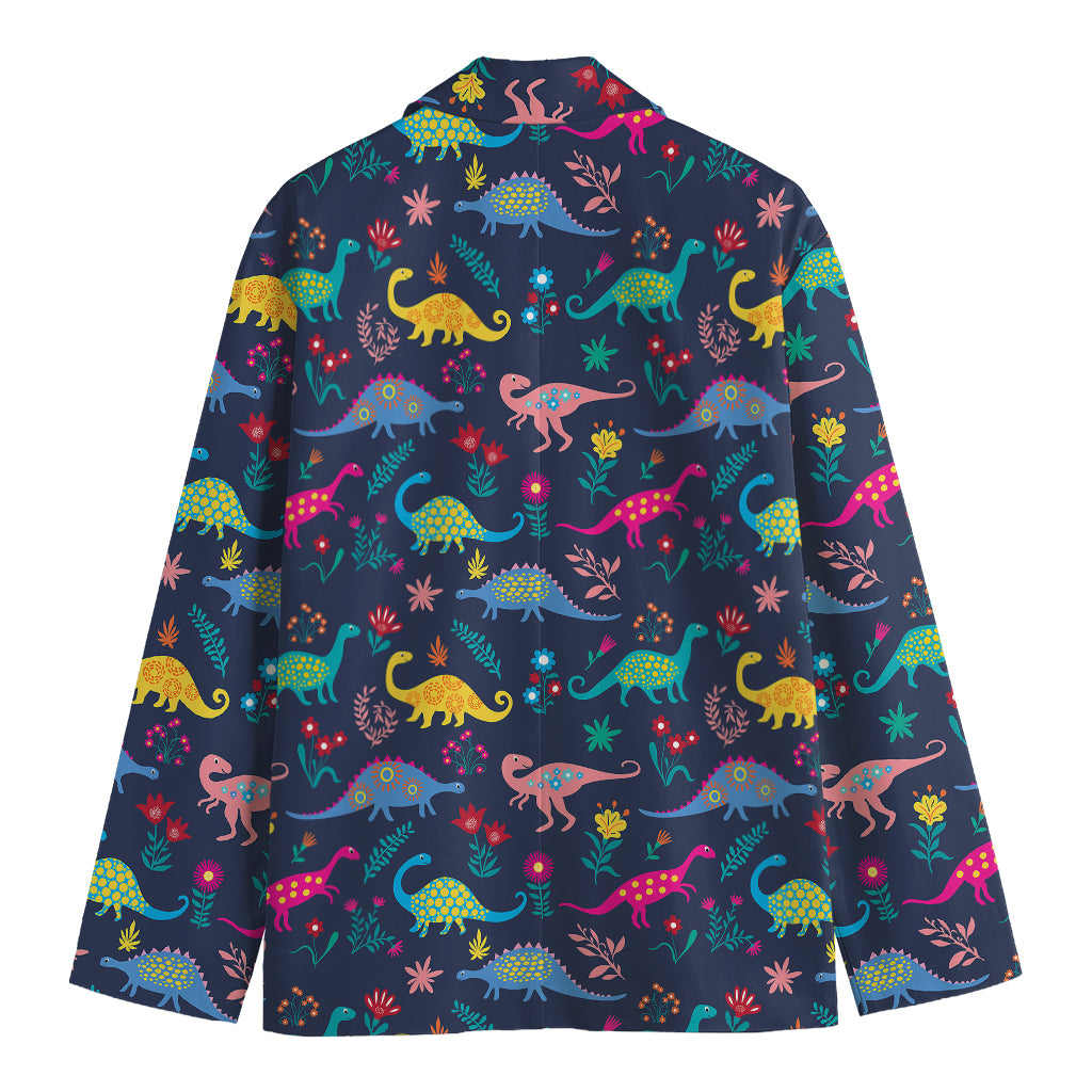 Cute Dino Floral Pattern Print Men's Cotton Blazer