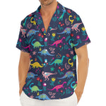 Cute Dino Floral Pattern Print Men's Deep V-Neck Shirt