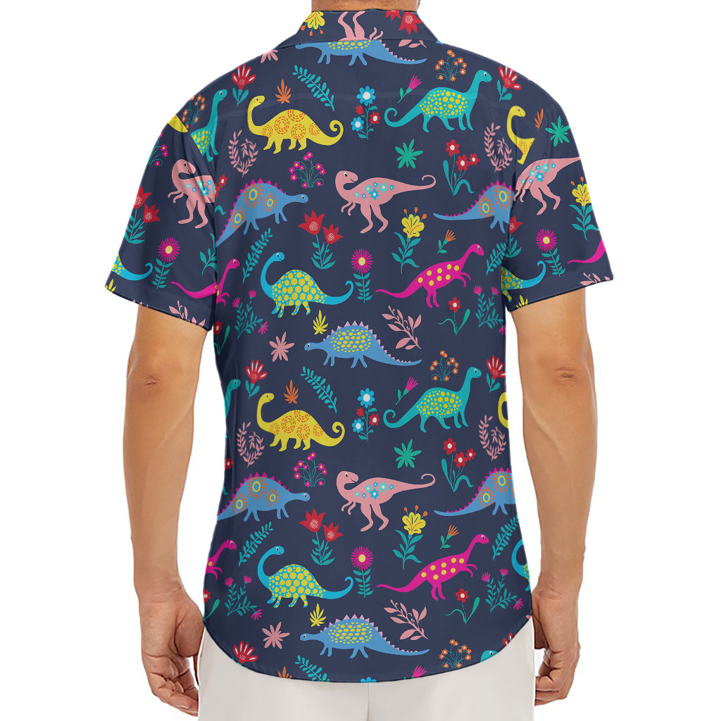 Cute Dino Floral Pattern Print Men's Deep V-Neck Shirt