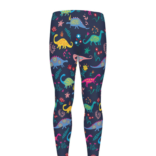 Cute Dino Floral Pattern Print Men's leggings