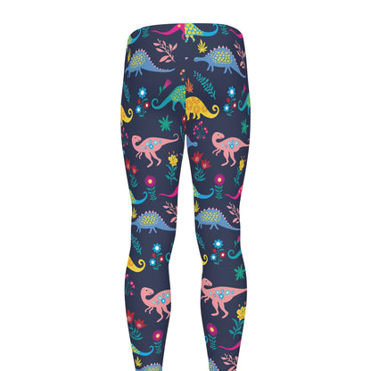 Cute Dino Floral Pattern Print Men's leggings