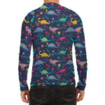 Cute Dino Floral Pattern Print Men's Long Sleeve Rash Guard