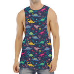 Cute Dino Floral Pattern Print Men's Muscle Tank Top