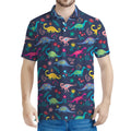 Cute Dino Floral Pattern Print Men's Polo Shirt
