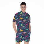 Cute Dino Floral Pattern Print Men's Rompers