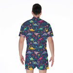 Cute Dino Floral Pattern Print Men's Rompers