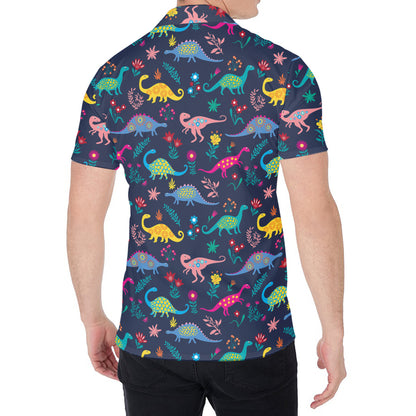 Cute Dino Floral Pattern Print Men's Shirt