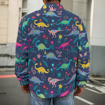 Cute Dino Floral Pattern Print Men's Shirt Jacket