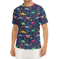 Cute Dino Floral Pattern Print Men's Short Sleeve Rash Guard