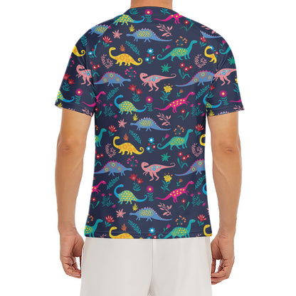 Cute Dino Floral Pattern Print Men's Short Sleeve Rash Guard