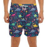 Cute Dino Floral Pattern Print Men's Split Running Shorts