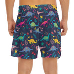 Cute Dino Floral Pattern Print Men's Split Running Shorts