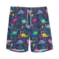Cute Dino Floral Pattern Print Men's Athletic Shorts