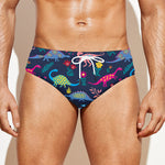 Cute Dino Floral Pattern Print Men's Swim Briefs