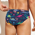 Cute Dino Floral Pattern Print Men's Swim Briefs