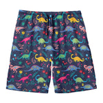 Cute Dino Floral Pattern Print Men's Swim Trunks