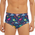 Cute Dino Floral Pattern Print Men's Triangle Swim Briefs