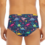 Cute Dino Floral Pattern Print Men's Triangle Swim Briefs