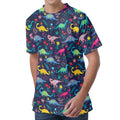 Cute Dino Floral Pattern Print Men's Velvet T-Shirt