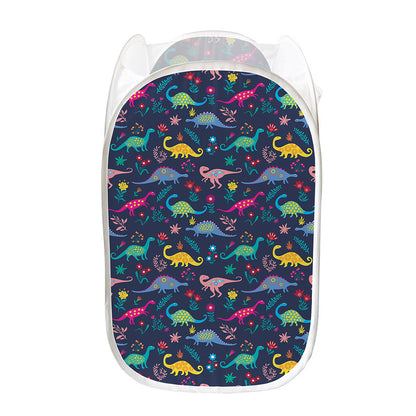 Cute Dino Floral Pattern Print Mesh Laundry Hamper