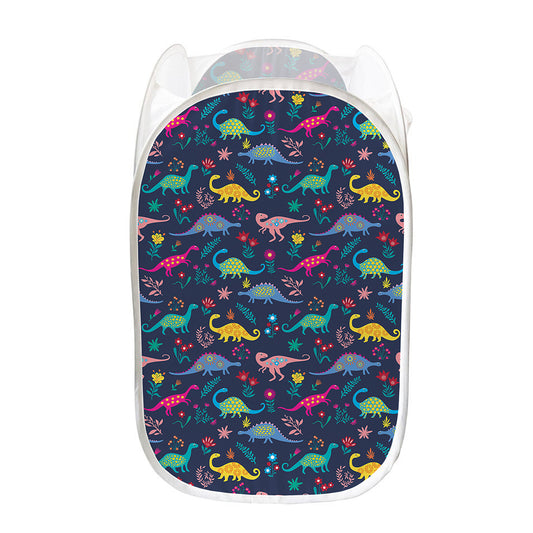 Cute Dino Floral Pattern Print Mesh Laundry Hamper