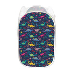 Cute Dino Floral Pattern Print Mesh Laundry Hamper