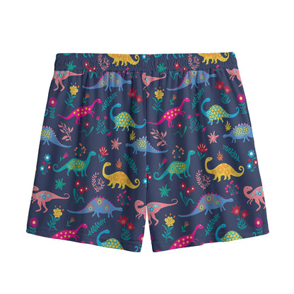 Cute Dino Floral Pattern Print Mesh Shorts