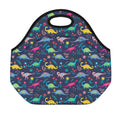 Cute Dino Floral Pattern Print Neoprene Lunch Bag