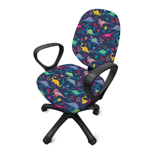 Cute Dino Floral Pattern Print Office Chair Cover