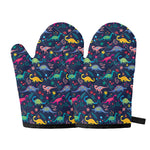 Cute Dino Floral Pattern Print Oven Mitts