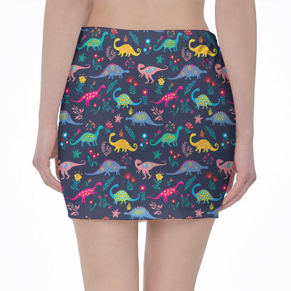Cute Dino Floral Pattern Print Pencil Mini Skirt