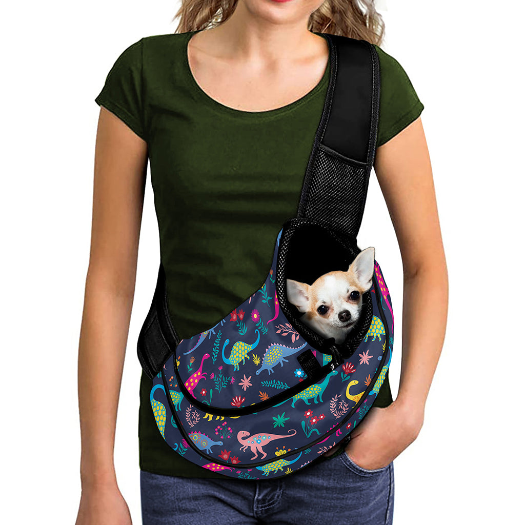 Cute Dino Floral Pattern Print Pet Sling Carrier