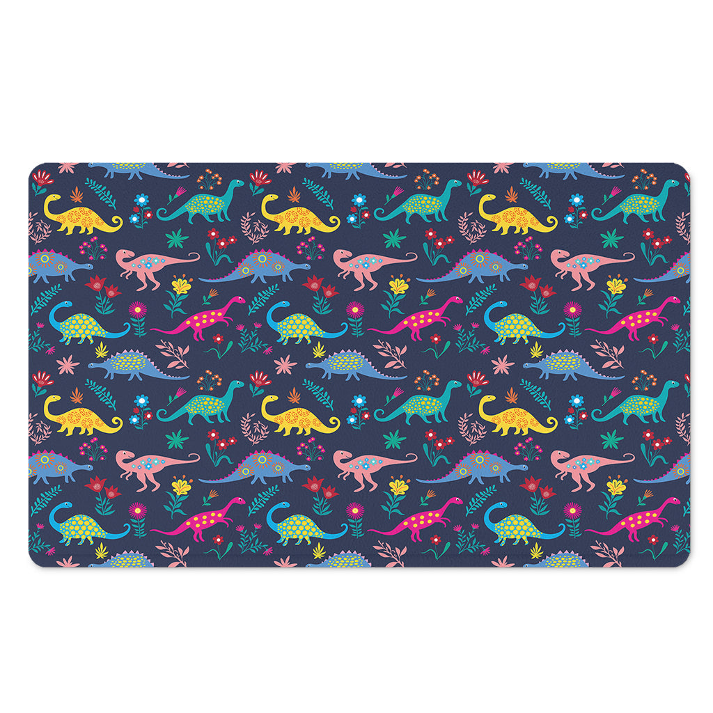 Cute Dino Floral Pattern Print Polyester Doormat