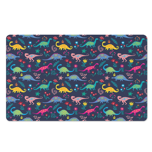 Cute Dino Floral Pattern Print Polyester Doormat