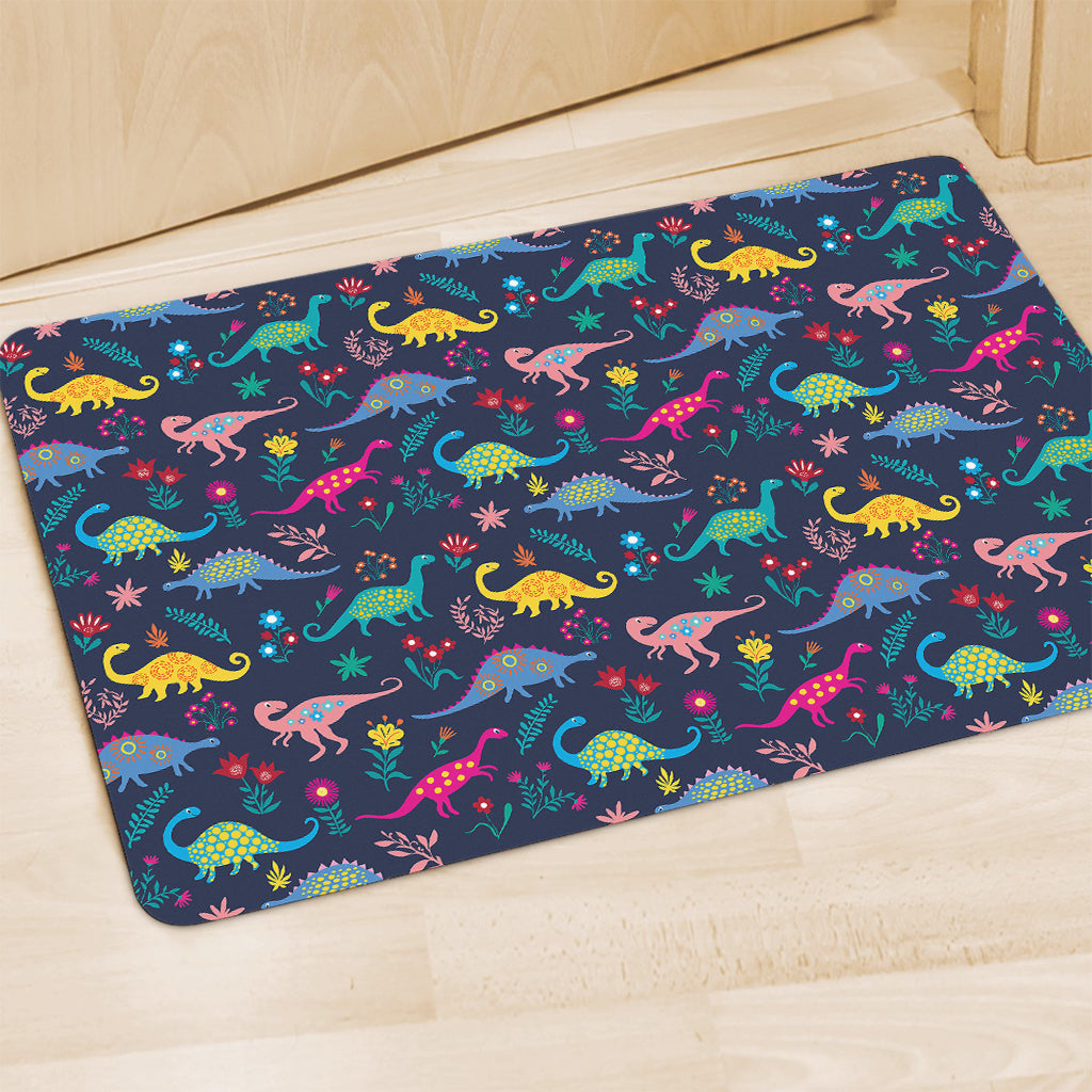 Cute Dino Floral Pattern Print Polyester Doormat