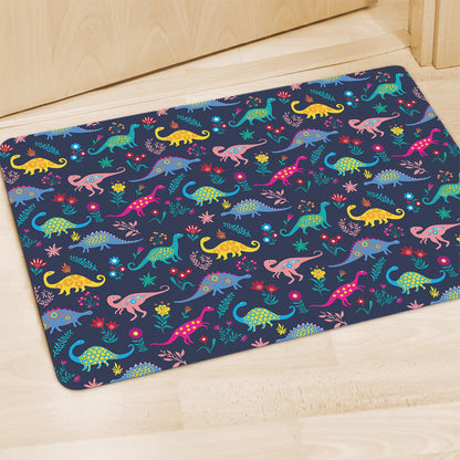 Cute Dino Floral Pattern Print Polyester Doormat