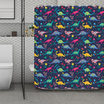 Cute Dino Floral Pattern Print Polyester Shower Curtain