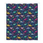 Cute Dino Floral Pattern Print Polyester Shower Curtain