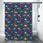 Cute Dino Floral Pattern Print Premium Shower Curtain